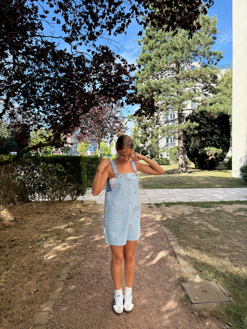 Overalls dress with a bow