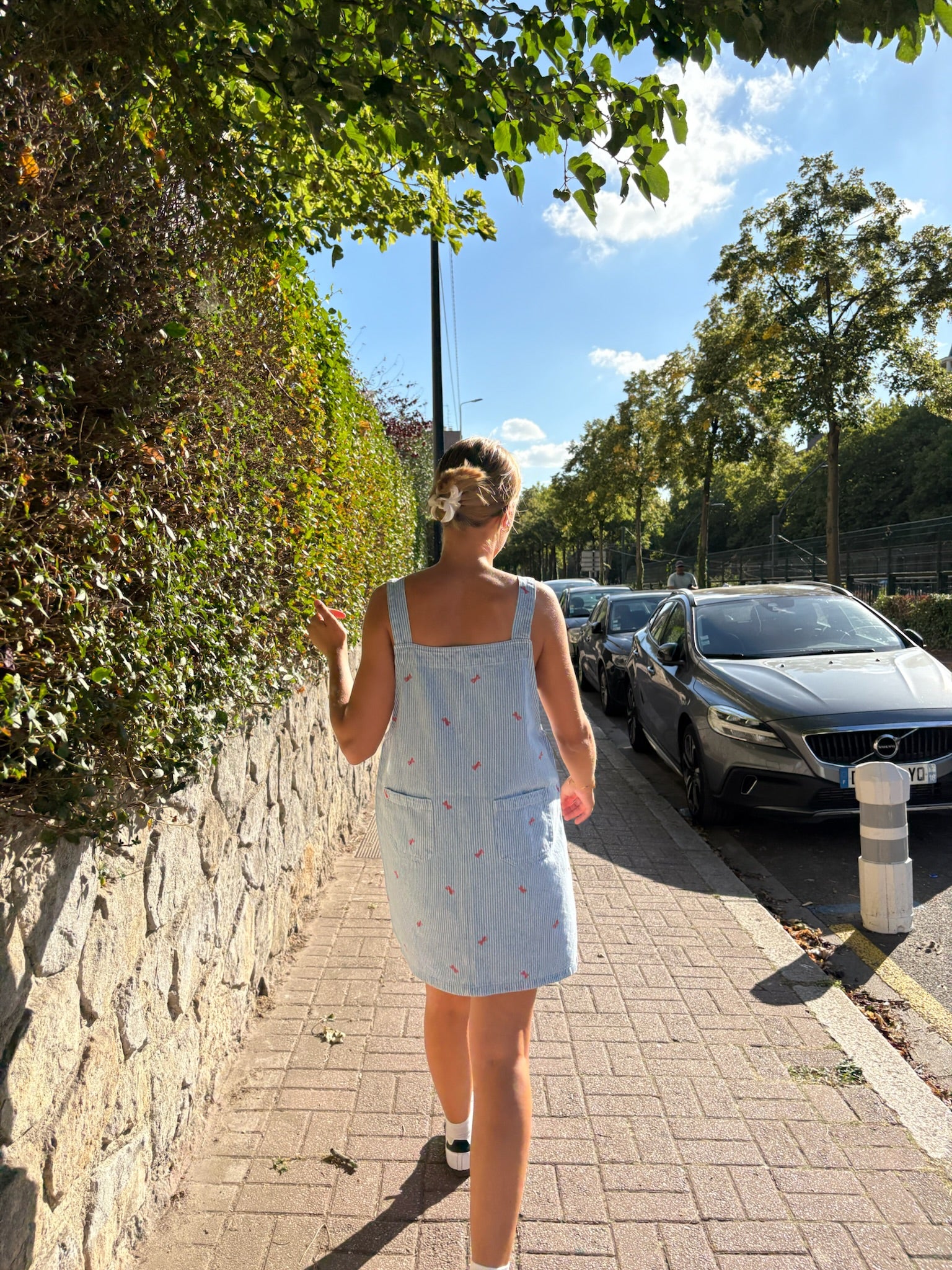 Overalls dress with a bow